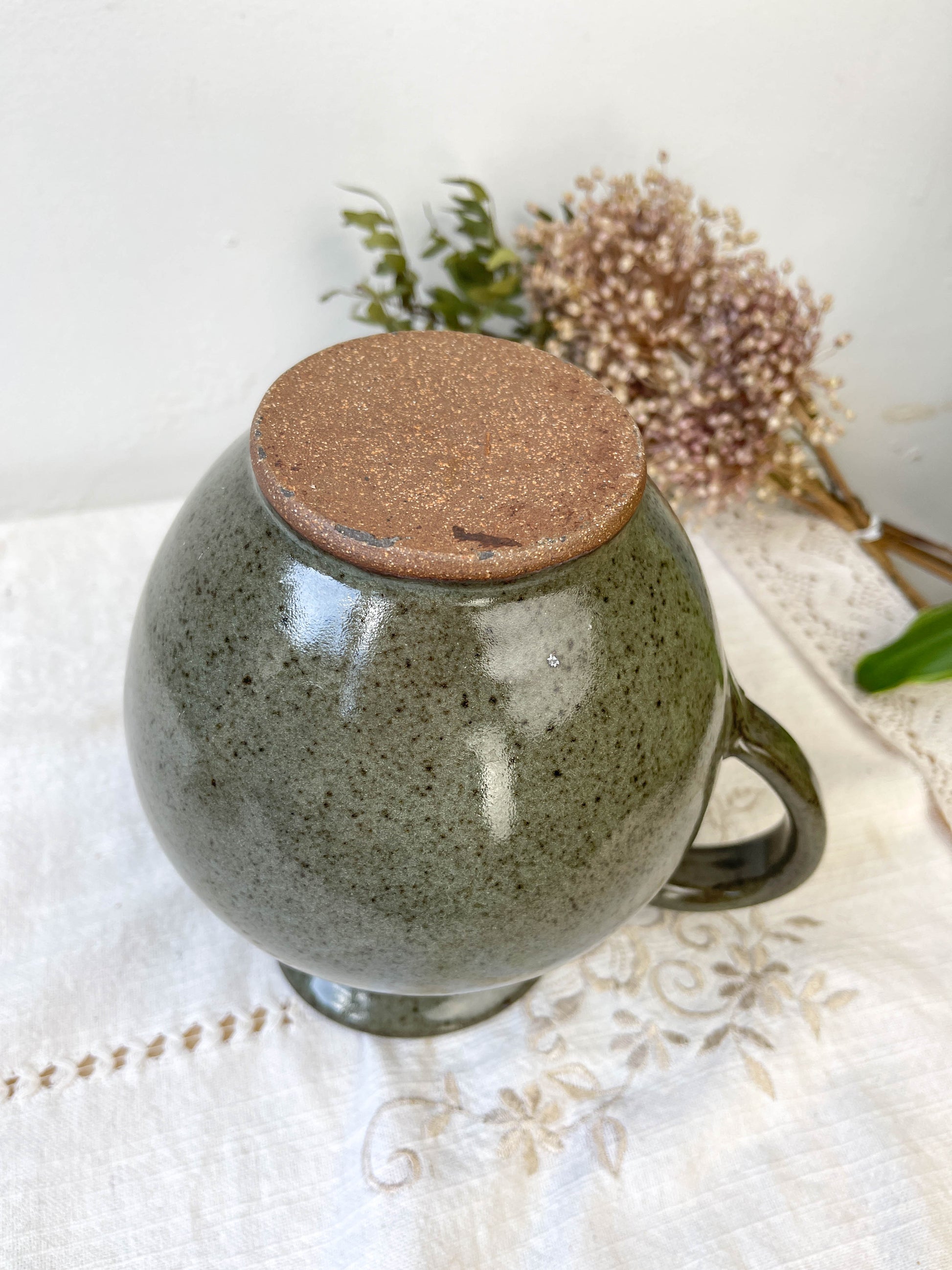 Carafe vintage en grès gris/vert style art déco