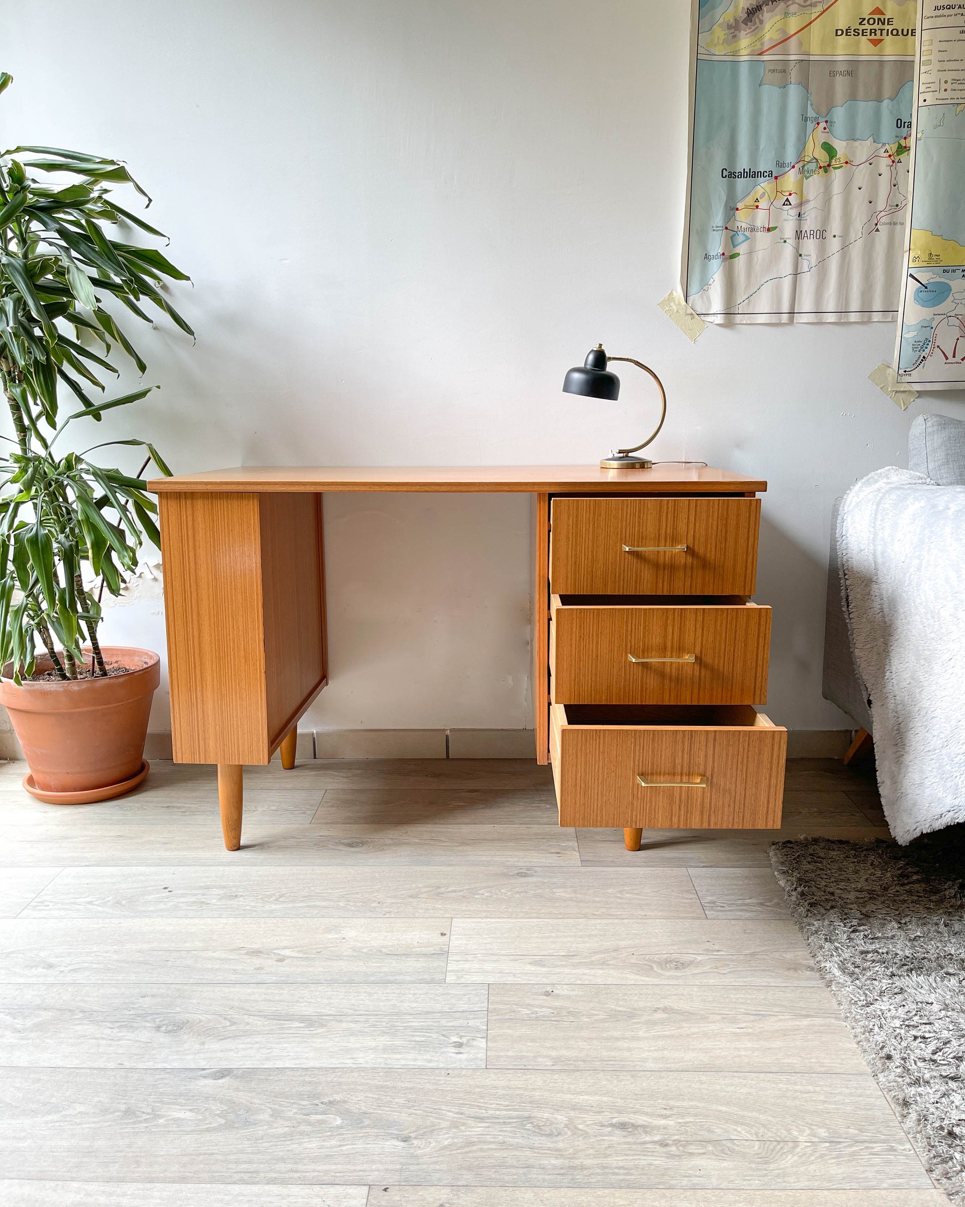Bureau vintage style scandinave 3 tiroirs 1970
