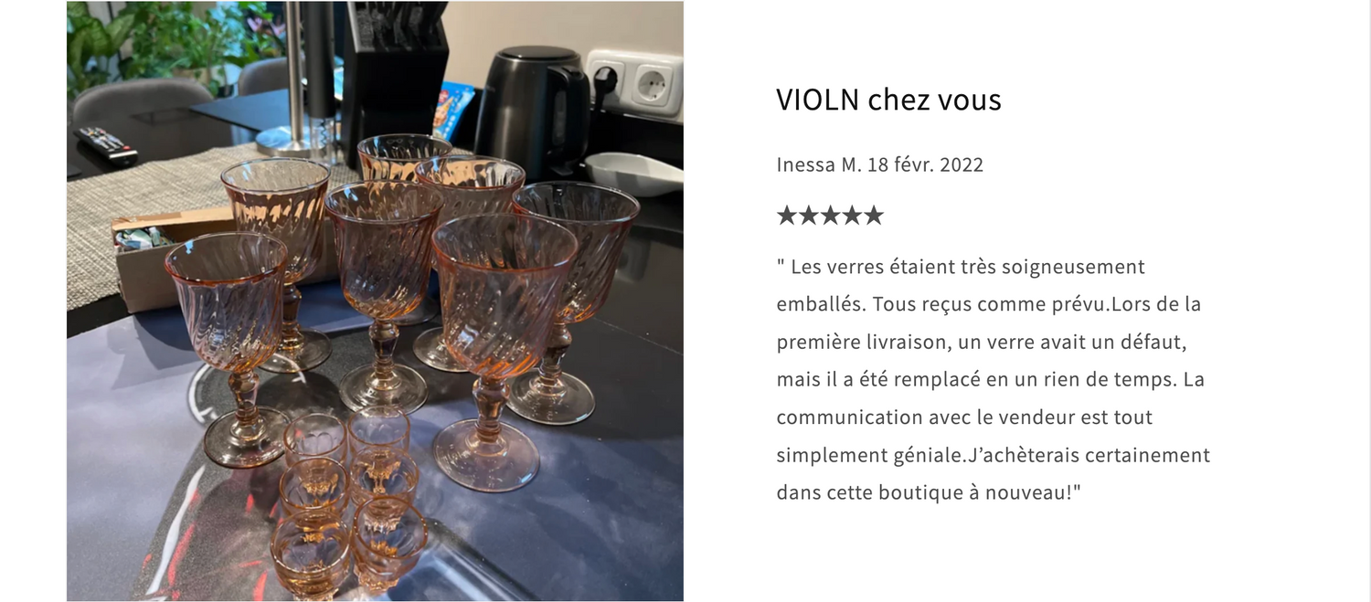 Verres rose ROSALINE VIOLN chez une cliente