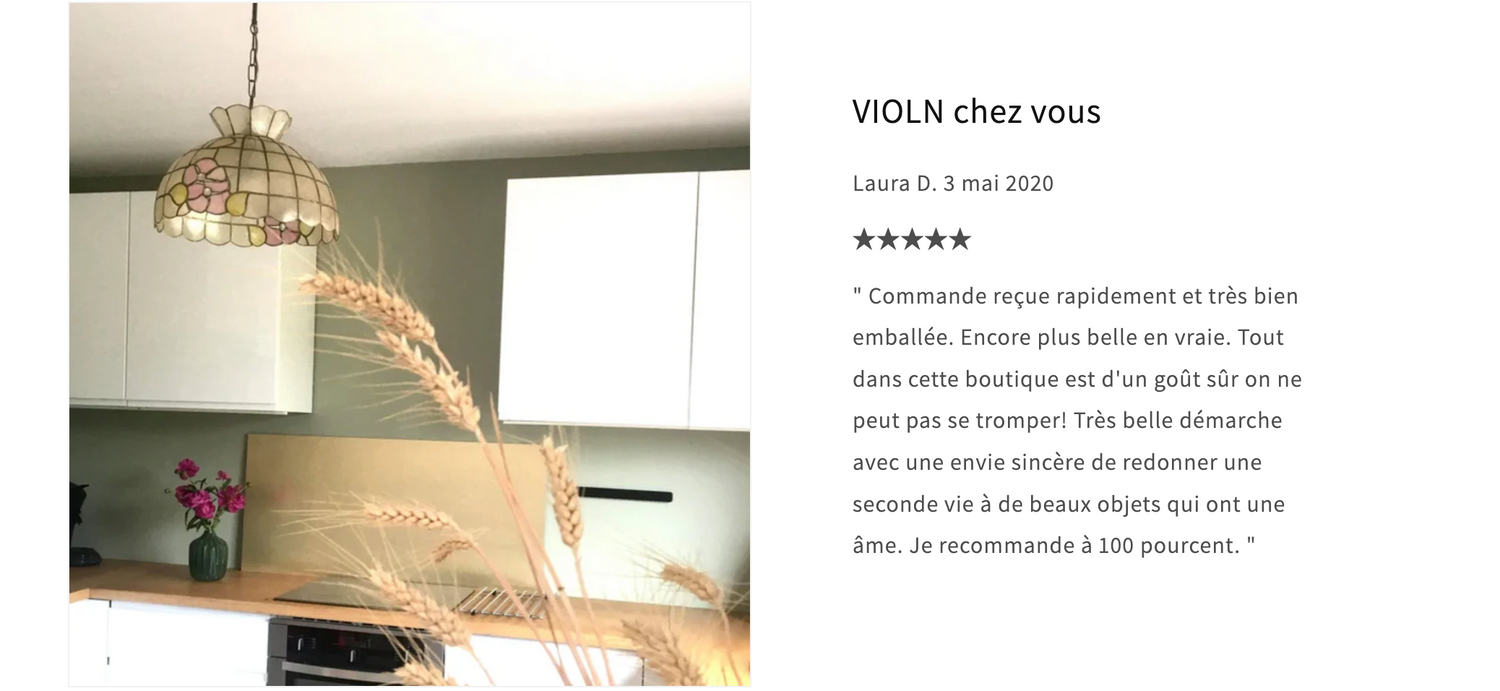 Suspension lumineuse en nacre de CAPRI VIOLN chez une cliente