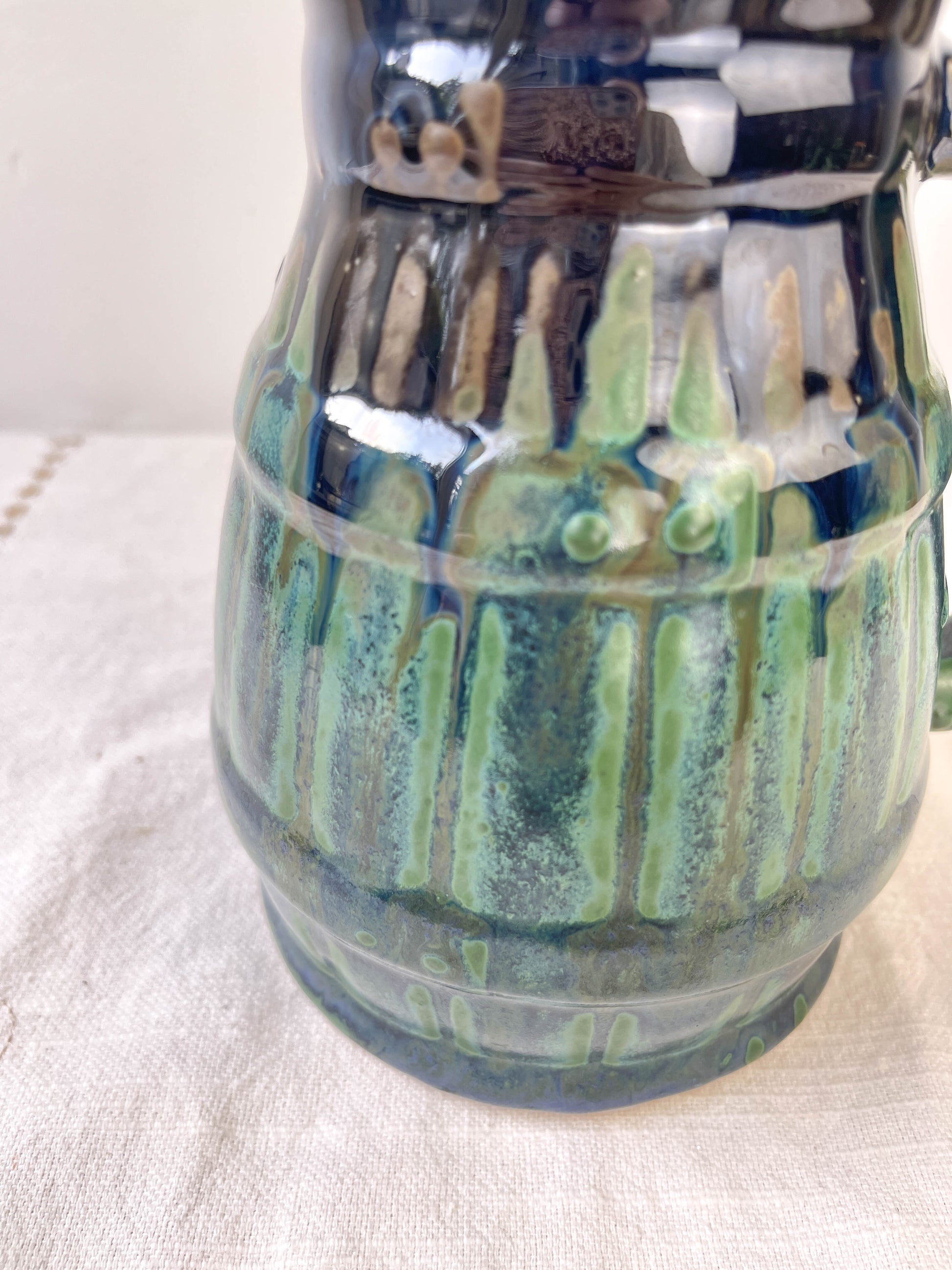 Carafe vintage en céramique à glaçure verte et bleue