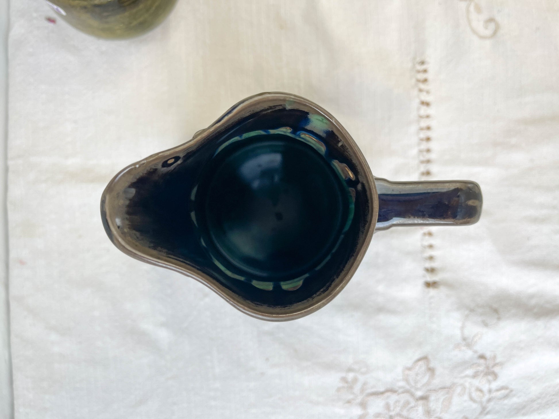 Carafe vintage en céramique à glaçure verte et bleue