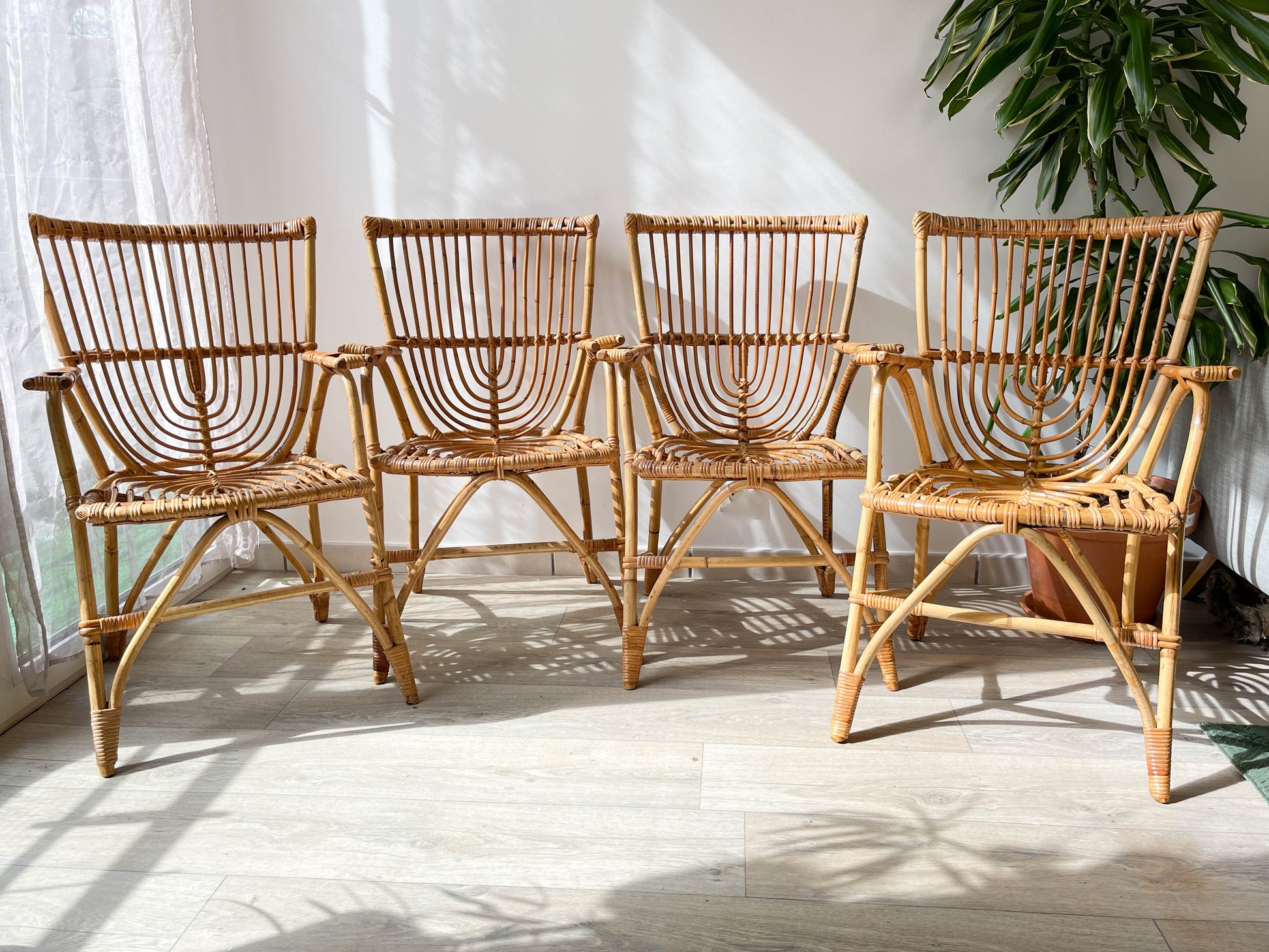Fauteuils en rotin vintage 1970