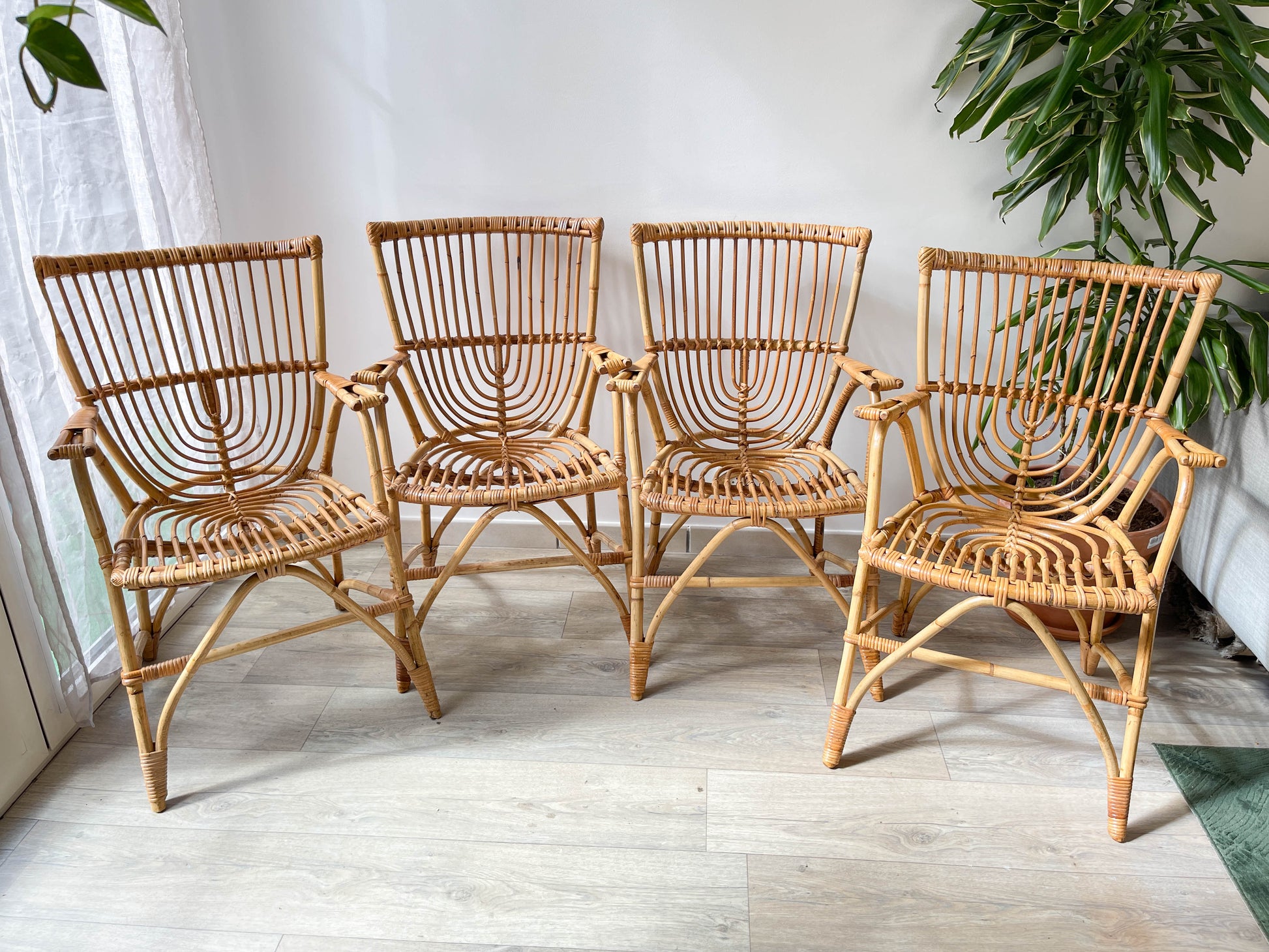 Fauteuils en rotin vintage 1970