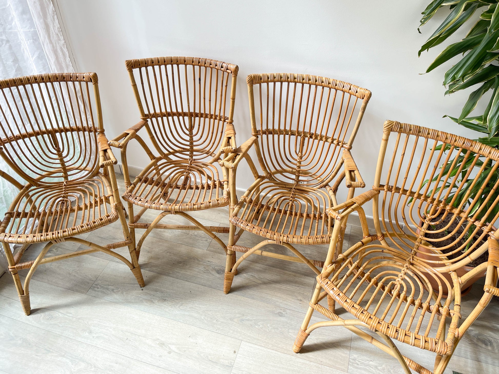 Fauteuils en rotin vintage 1970