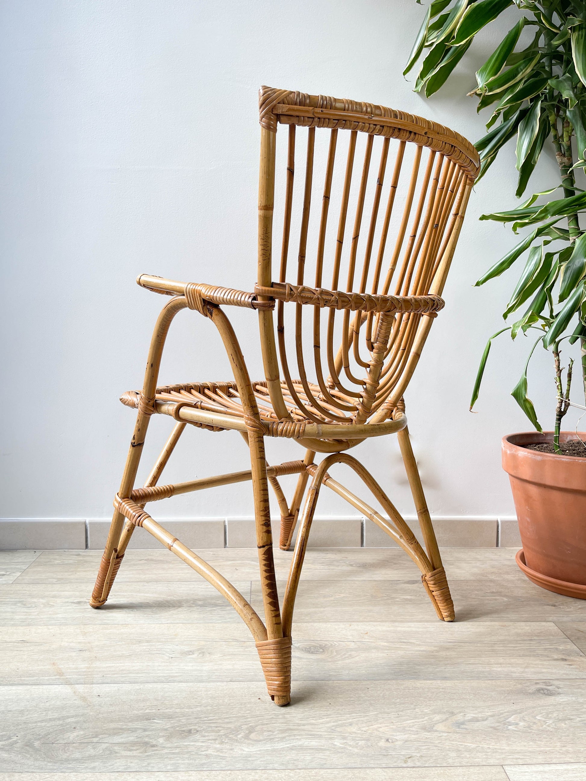Fauteuils en rotin vintage 1970