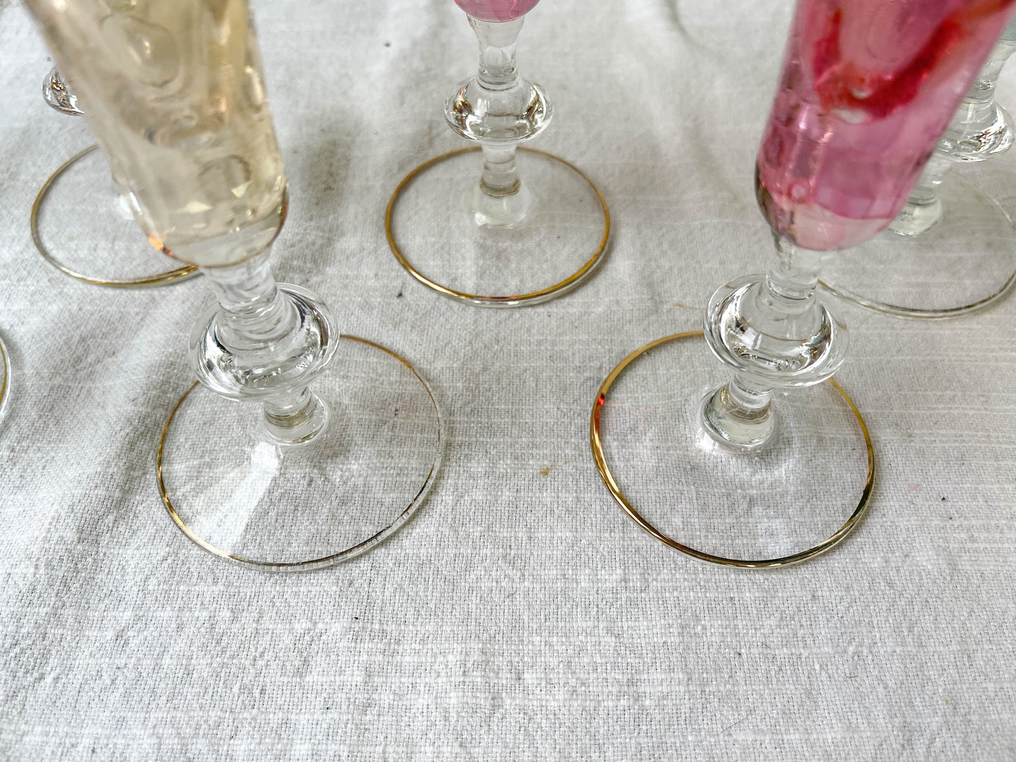10 Flûtes à champagne cristal ciselé coloré vintage