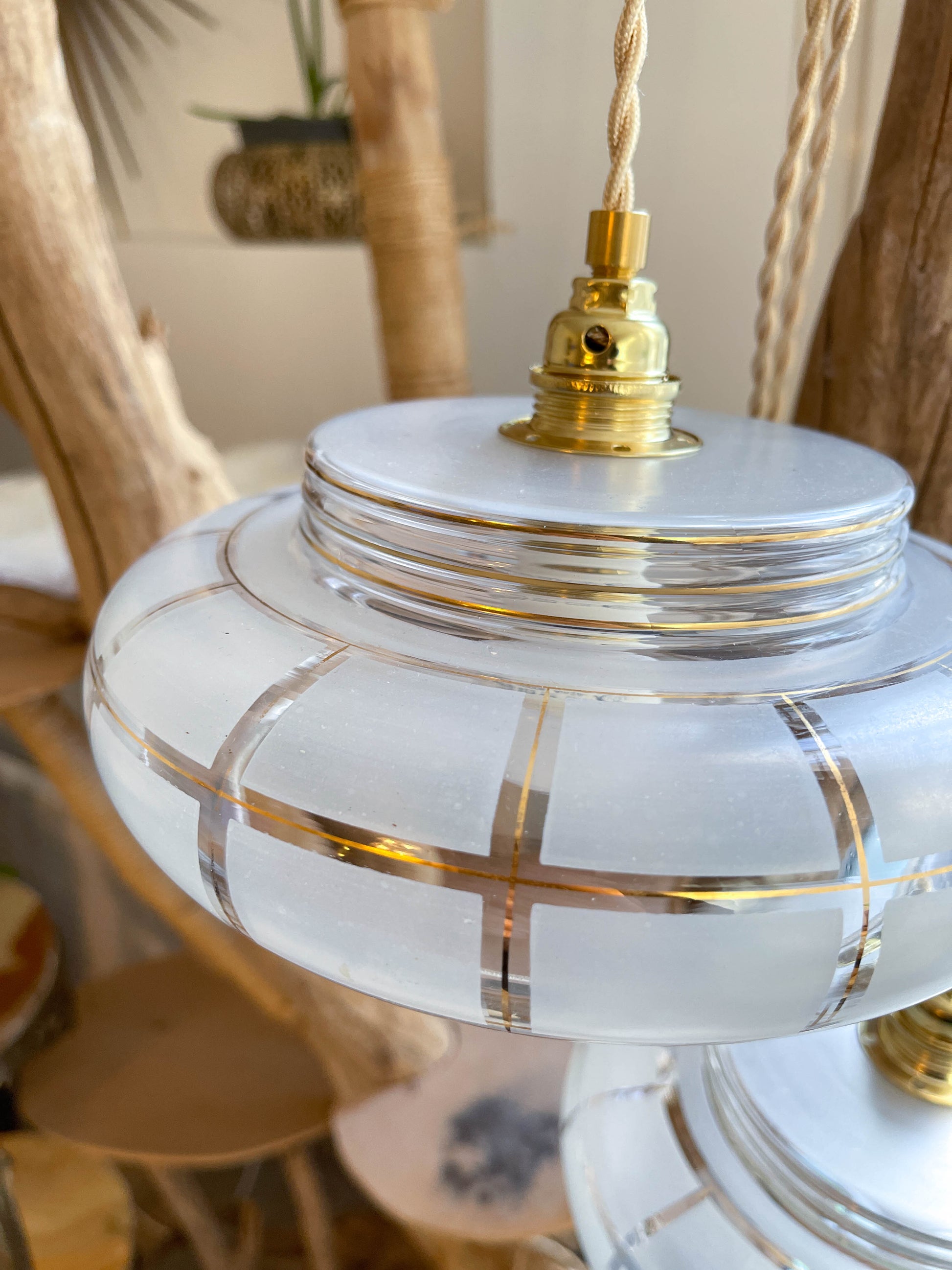 Paire de Baladeuses vintage globes verre dépoli et doré Art déco personnalisables