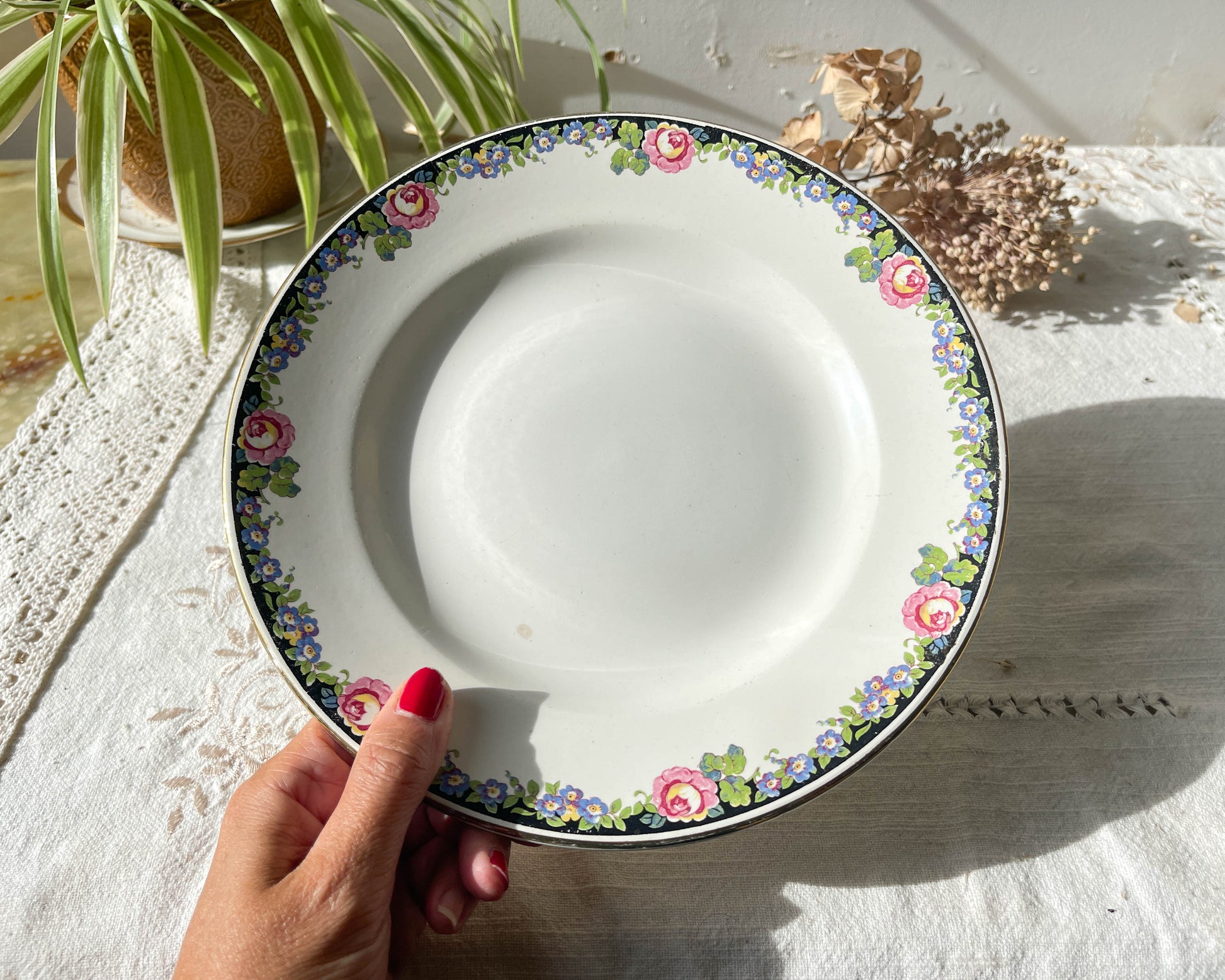 Plat piédouche vintage Terre de fer Digoin Sarreguemine modèle 8984 Made in France