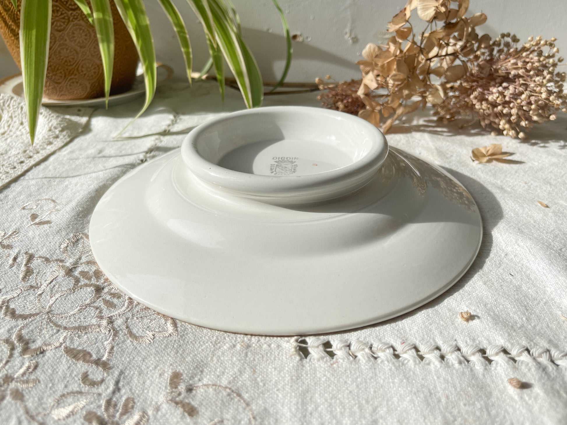 Plat piédouche vintage Terre de fer Digoin Sarreguemine modèle 8984 Made in France