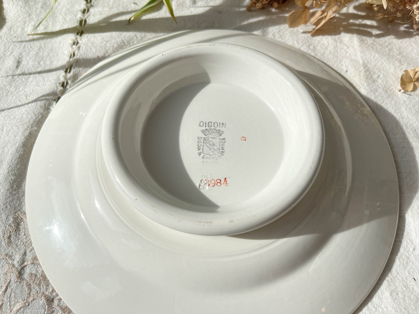 Plat piédouche vintage Terre de fer Digoin Sarreguemine modèle 8984 Made in France