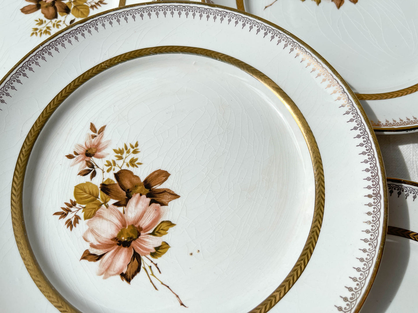 Petites assiettes en porcelaine OLYMPIA motif fleuris et dorure