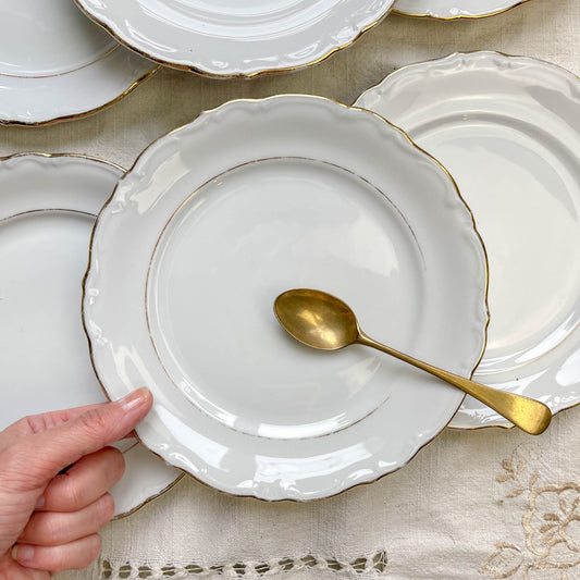 6 Petites assiettes vintage porcelaine blanche dorée Winterling Bavaria