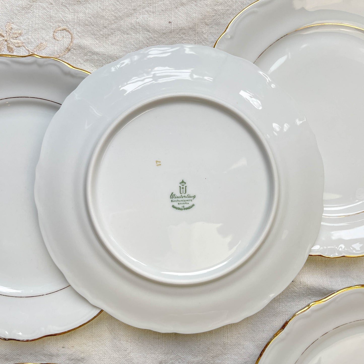 6 Petites assiettes vintage porcelaine blanche dorée Winterling Bavaria