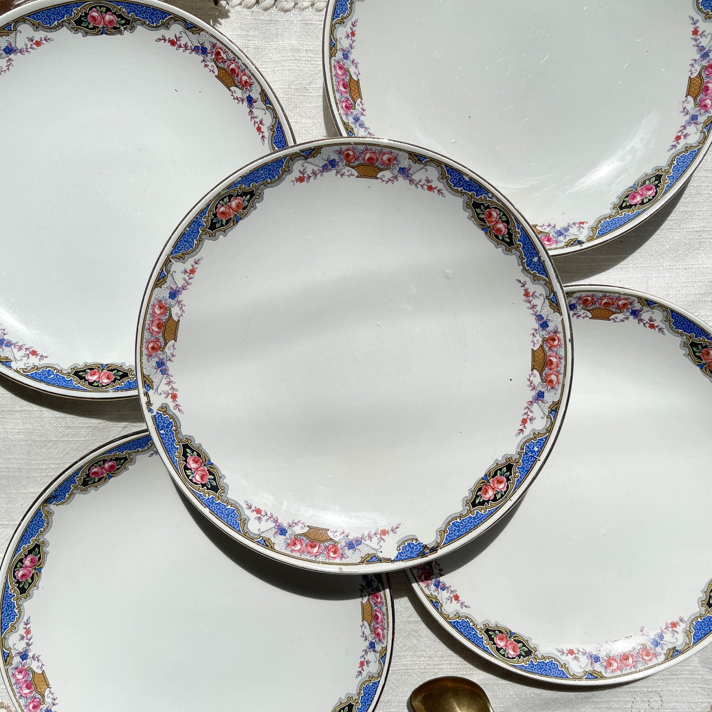 5 Small vintage French DIGOIN SARREGUEMINES flowered plates 1950