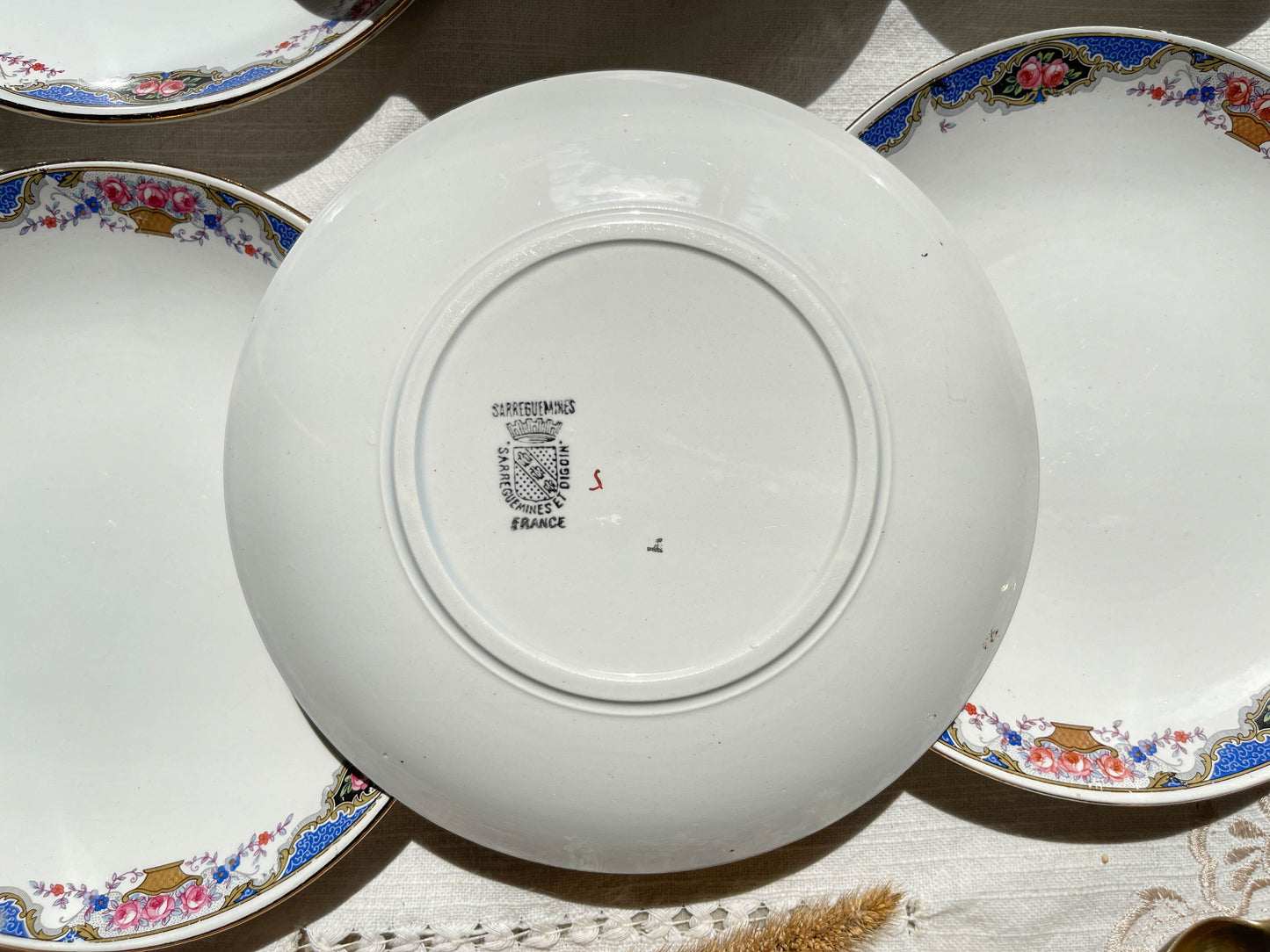 5 Small vintage French DIGOIN SARREGUEMINES flowered plates 1950
