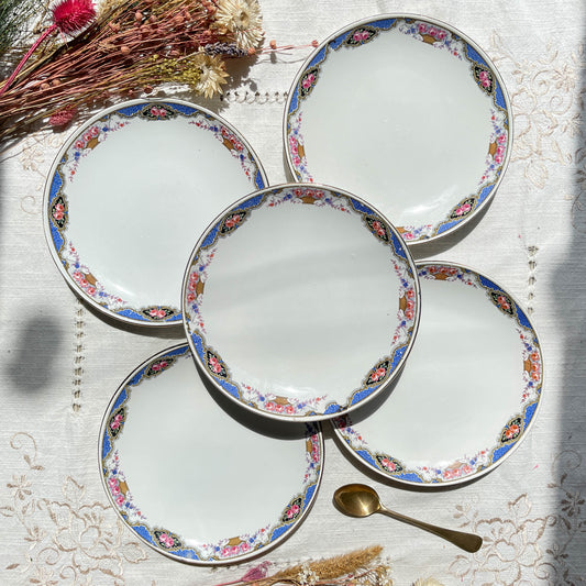 5 Small vintage French DIGOIN SARREGUEMINES flowered plates 1950