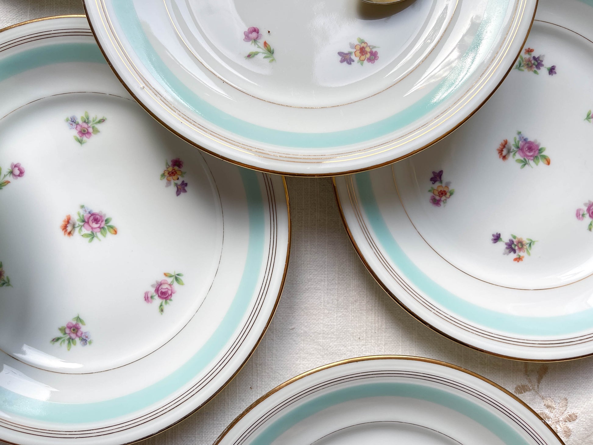 9 Petites assiettes vintage porcelaine Céranord LP motif Fleurie bleue 1950