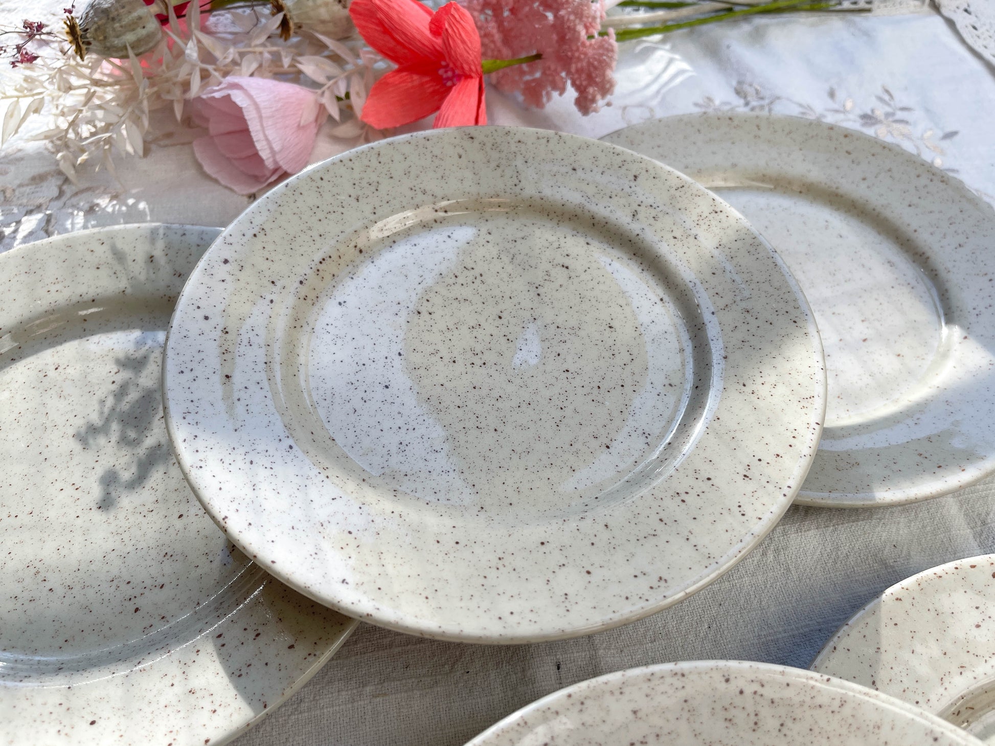 Petites assiettes en grès gris moucheté TULOWICE