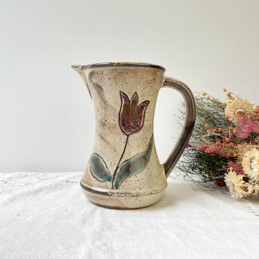 Pichet en céramique Les grottes dieulefit motif fleuri des années 1970