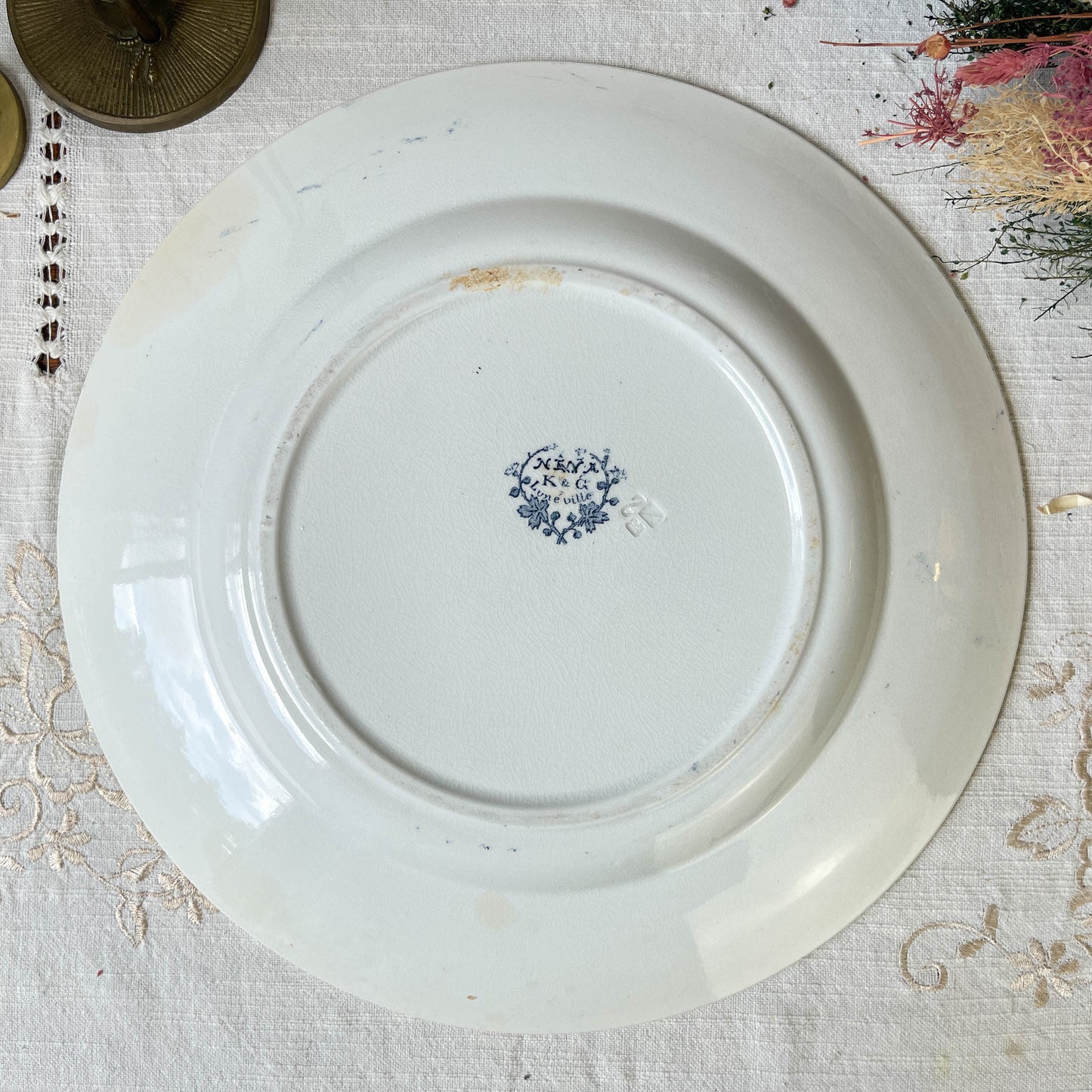 Plat rond vintage Terre de fer LUNEVILLE modèle "NINA" Made in France