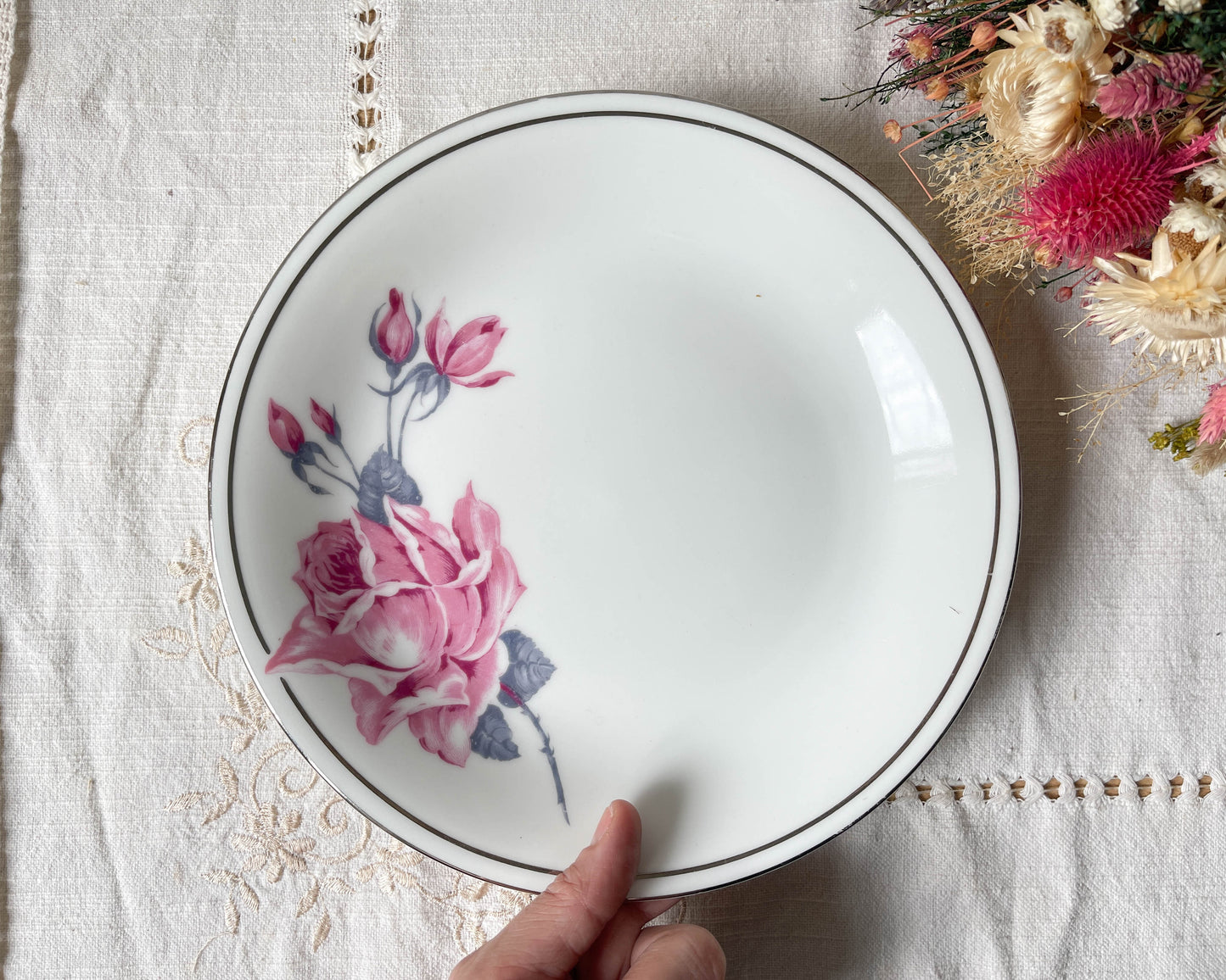 Présentoir à gâteau vintage Porcelaine Limoges motif fleuri