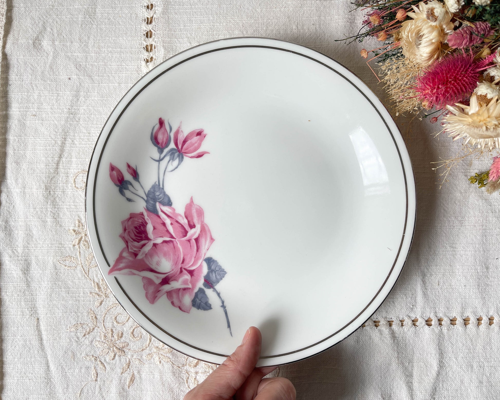Présentoir à gâteau vintage Porcelaine Limoges motif fleuri