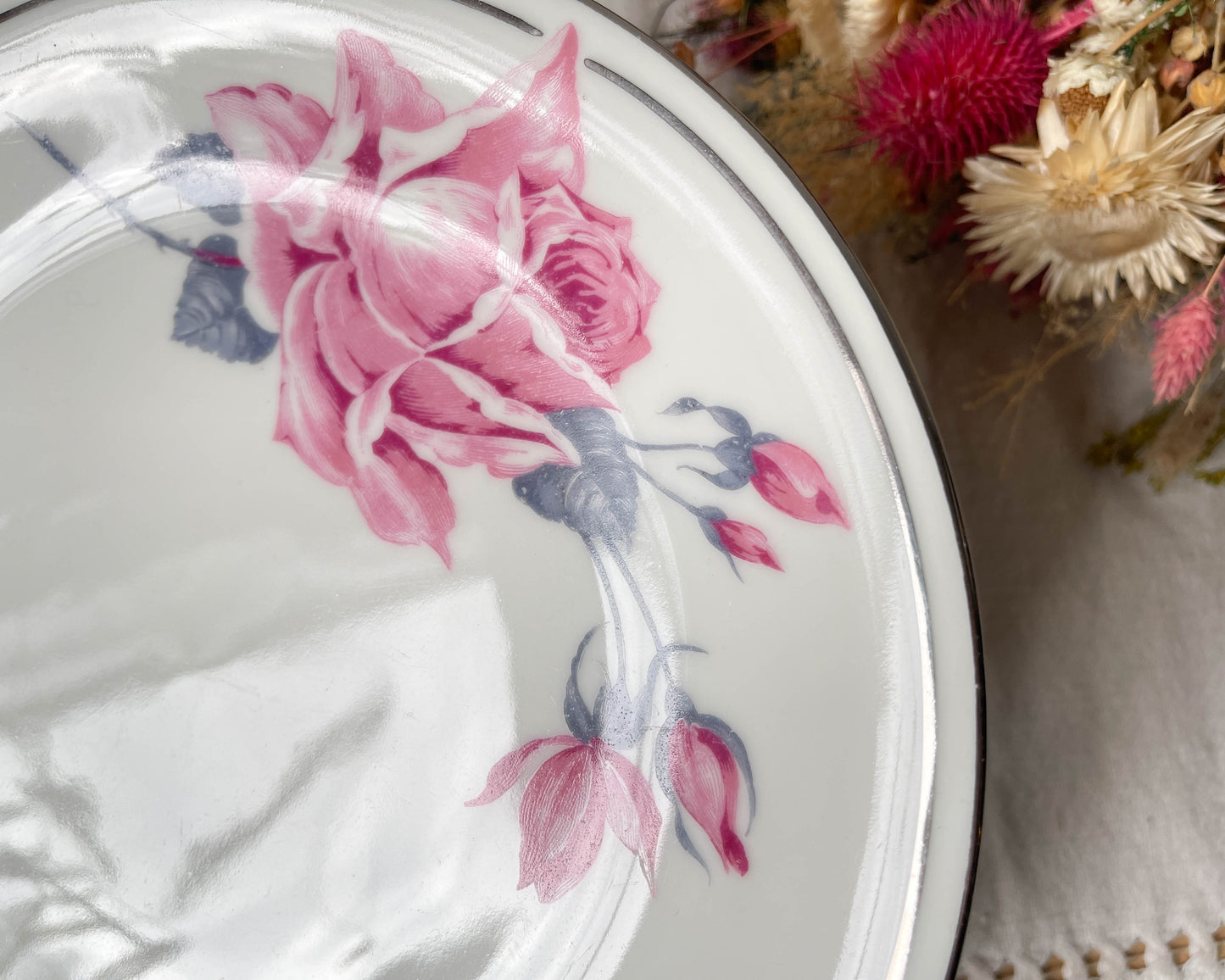 Présentoir à gâteau vintage Porcelaine Limoges motif fleuri