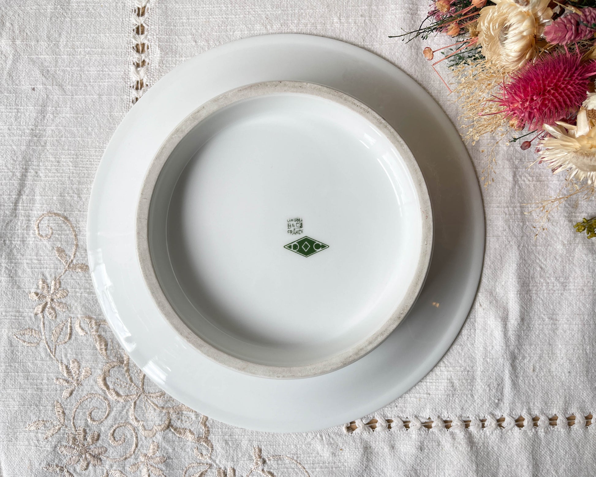 Présentoir à gâteau vintage Porcelaine Limoges motif fleuri