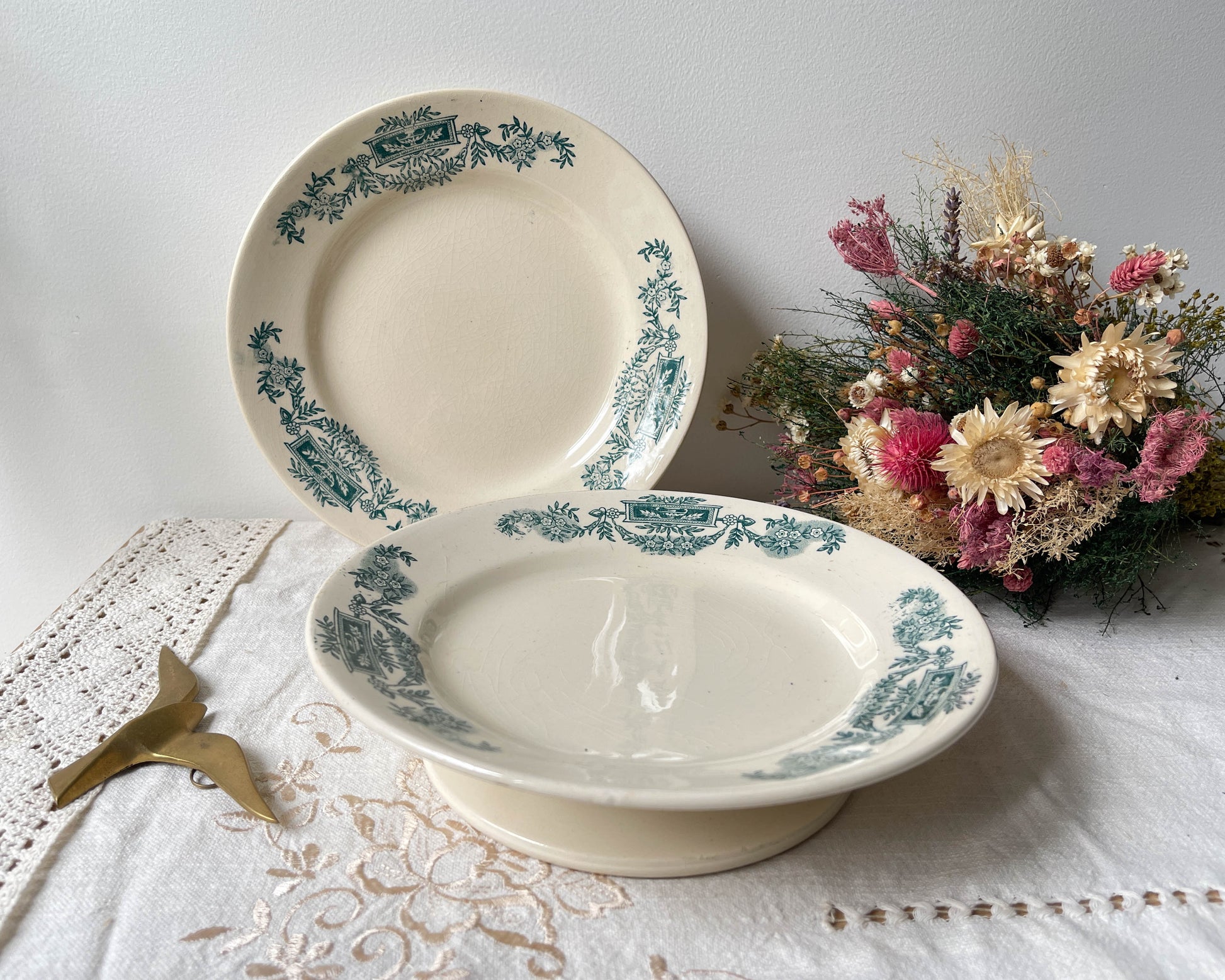 Plat piédouche vintage Terre de fer Longchamp modèle Lutèce Made in France