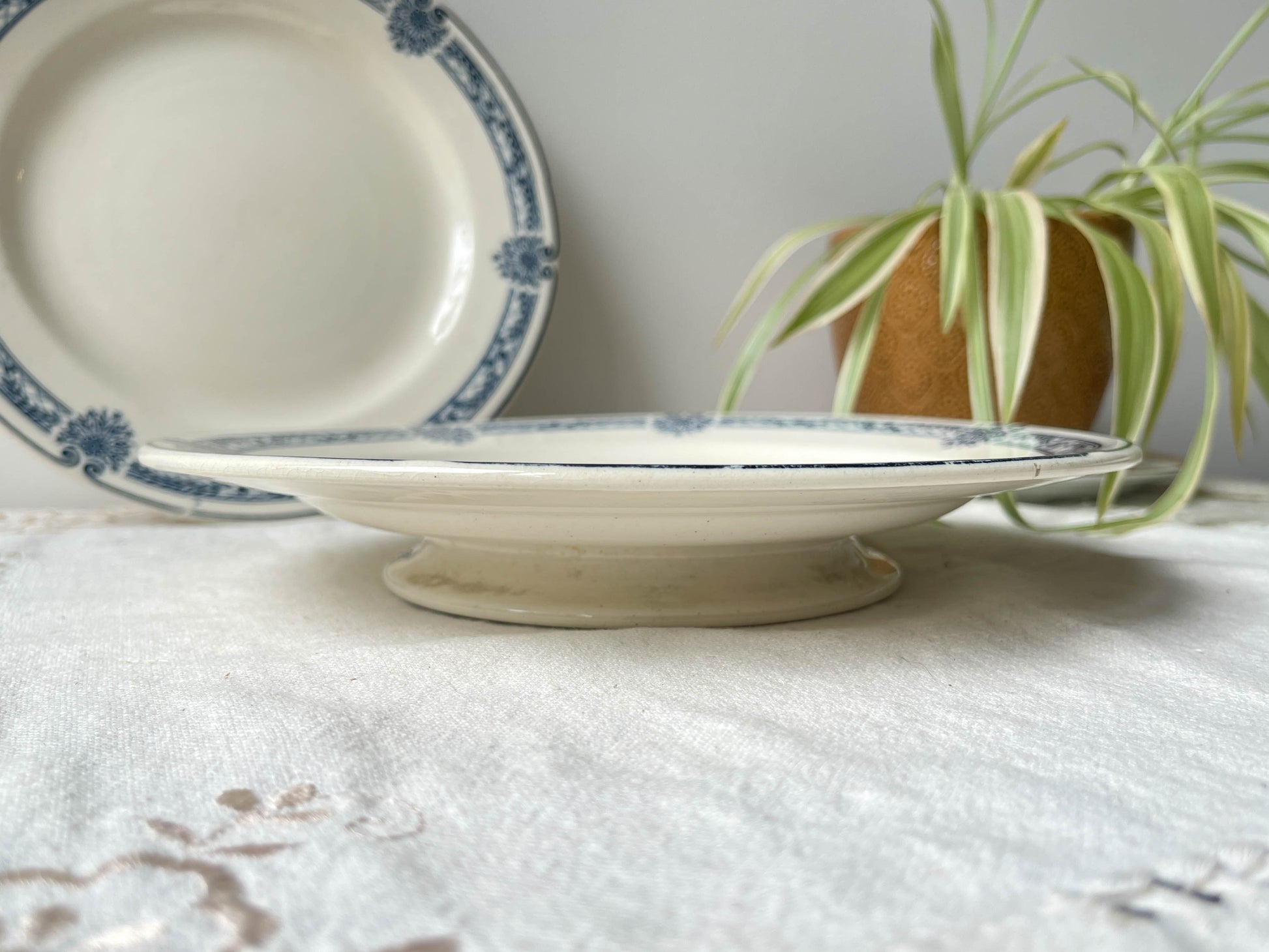 Plat piédouche vintage Terre de fer bleue Salins modèle Arbois Ennege