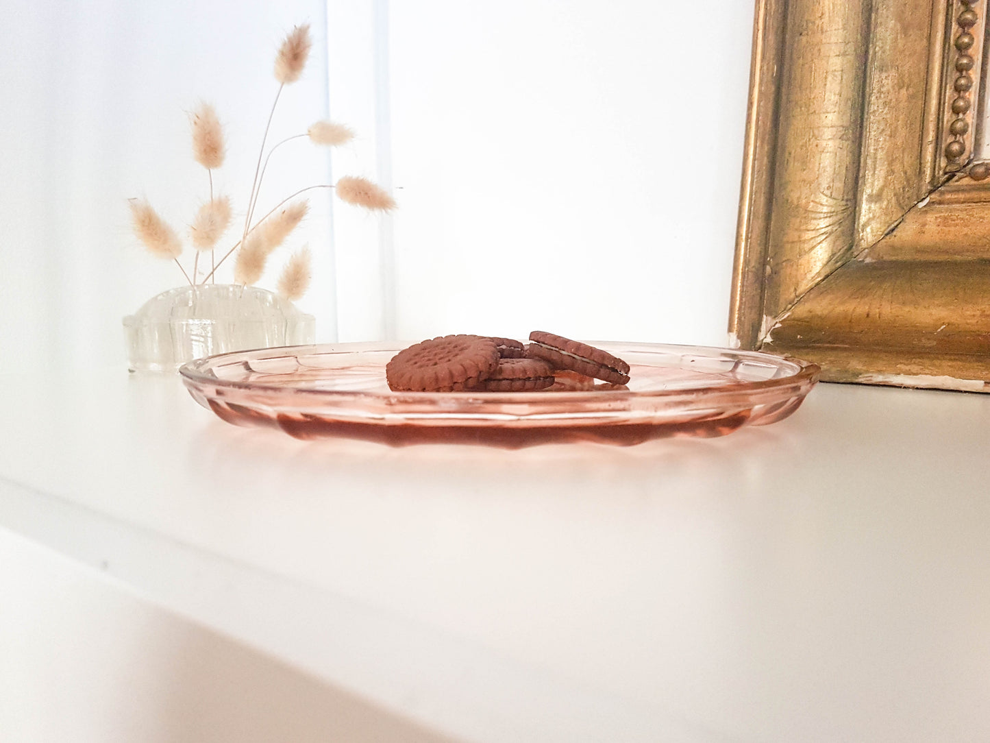Plat vintage en verre rose style ART DECO 1950