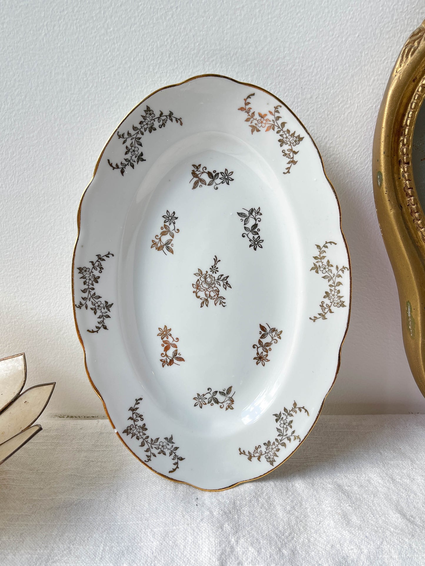 2 J&Ciem France 1950 white gilded porcelain dishes with floral pattern