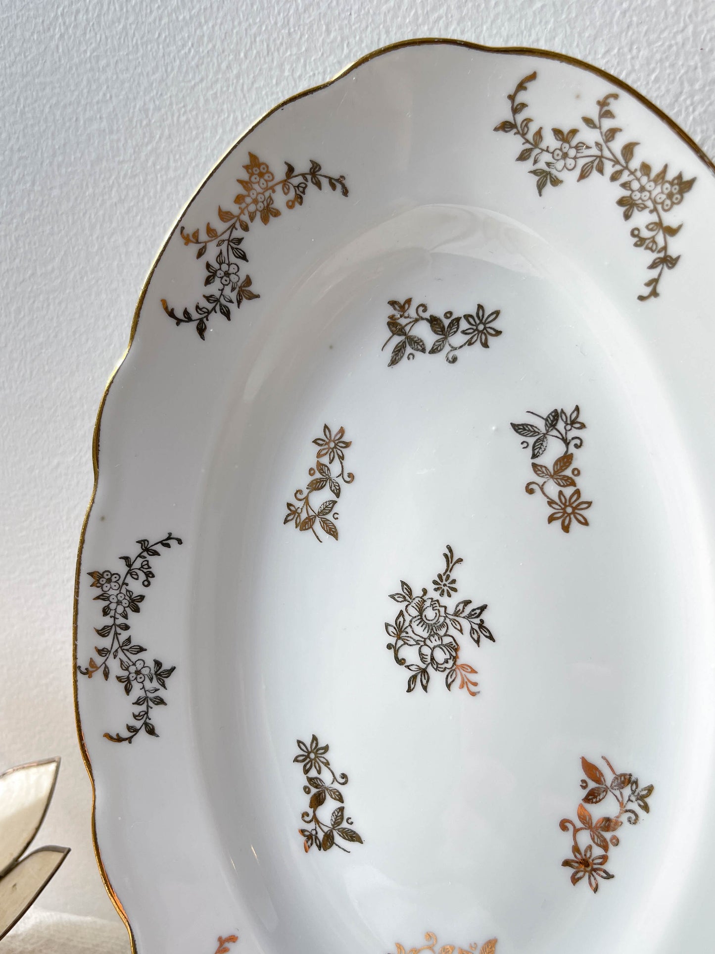2 J&Ciem France 1950 white gilded porcelain dishes with floral pattern