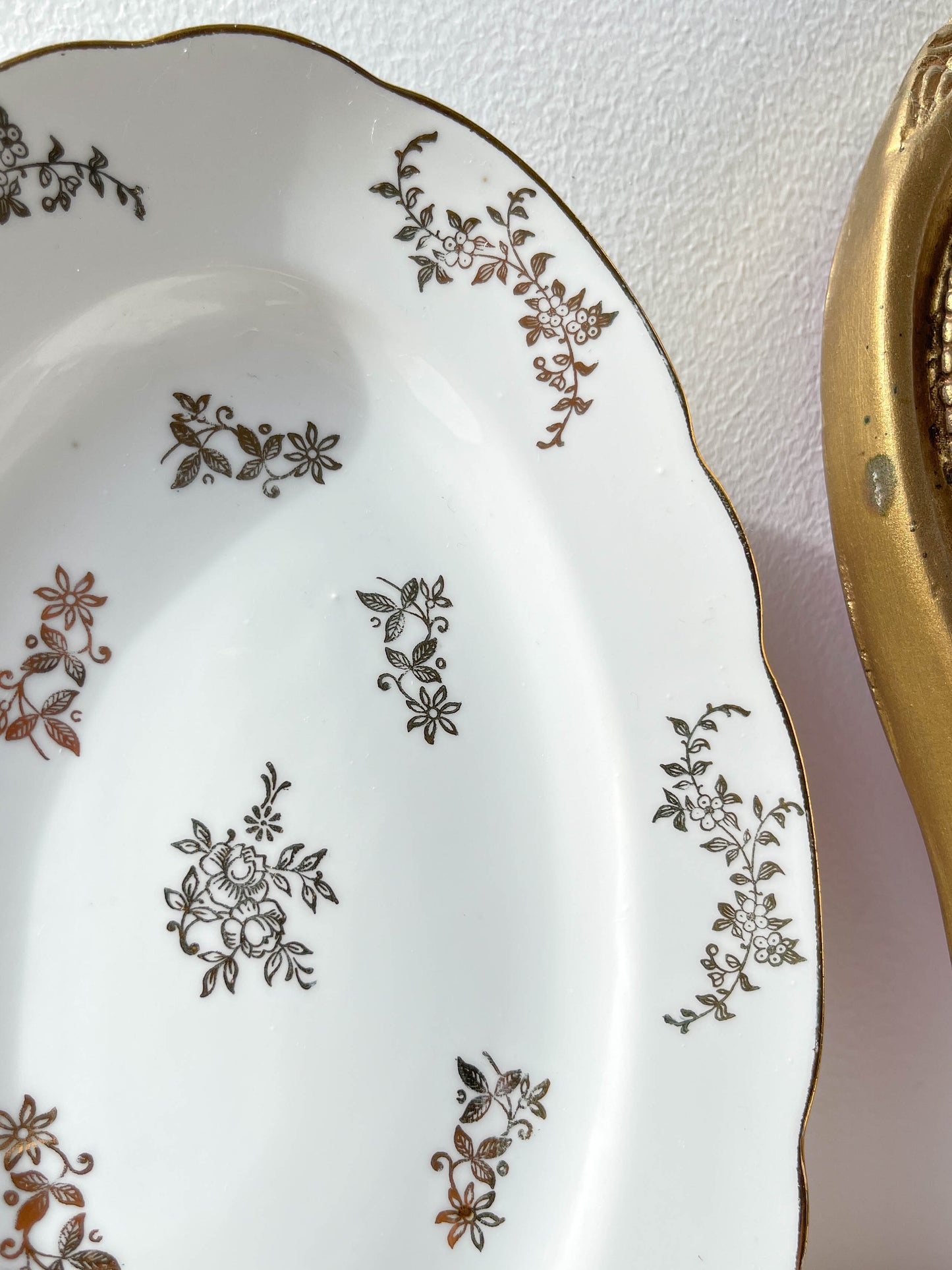 2 J&Ciem France 1950 white gilded porcelain dishes with floral pattern