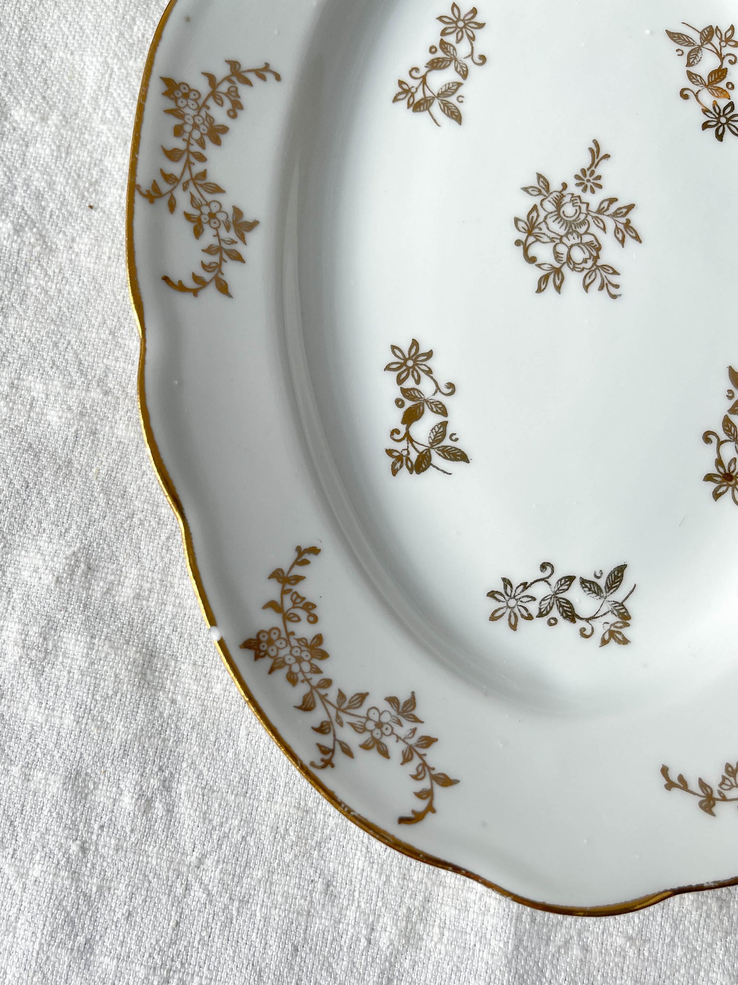 2 J&Ciem France 1950 white gilded porcelain dishes with floral pattern