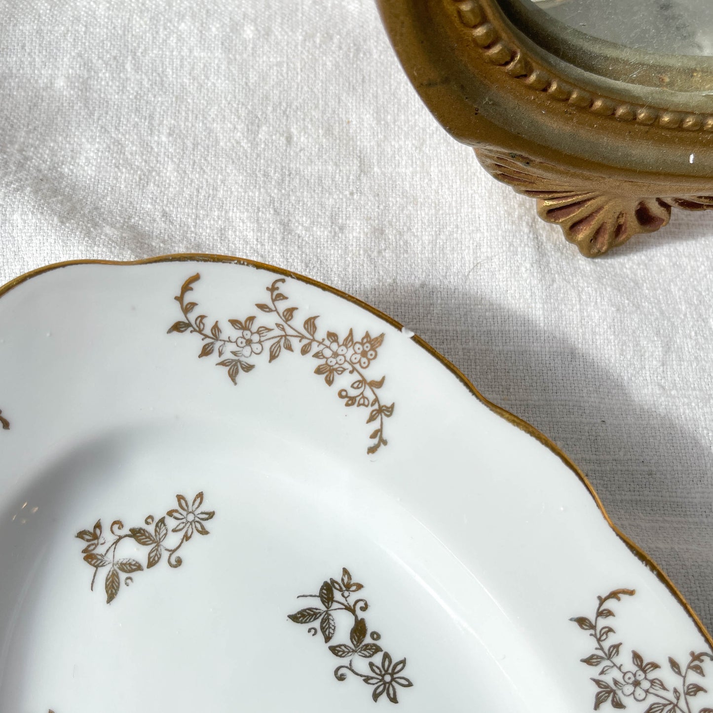 2 J&Ciem France 1950 white gilded porcelain dishes with floral pattern