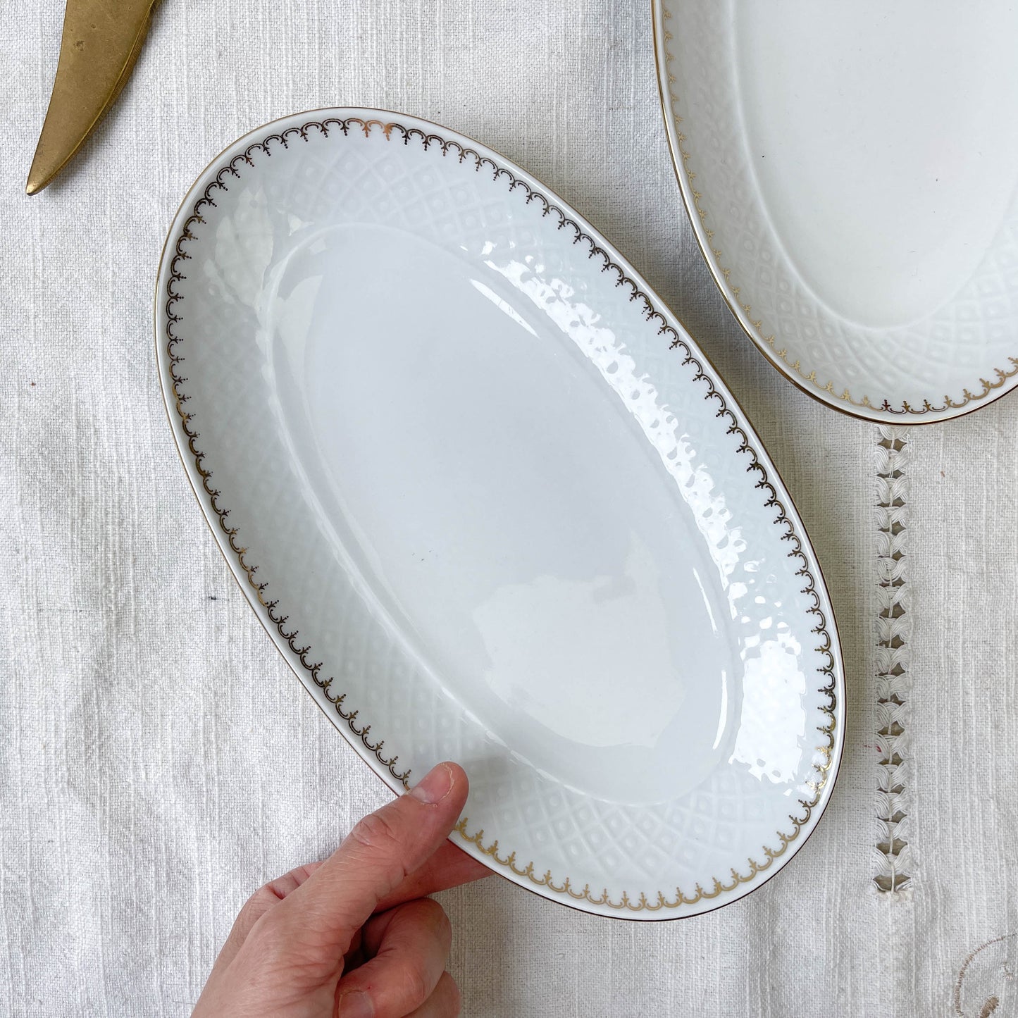 2 Raviers porcelaine blanche dorée BAVARIA modèle "Annabell"