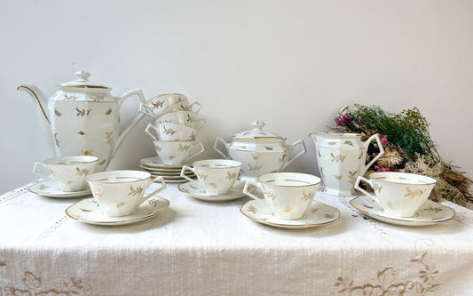 Service à thé/café vintage en porcelaine blanche doré LIMOGES