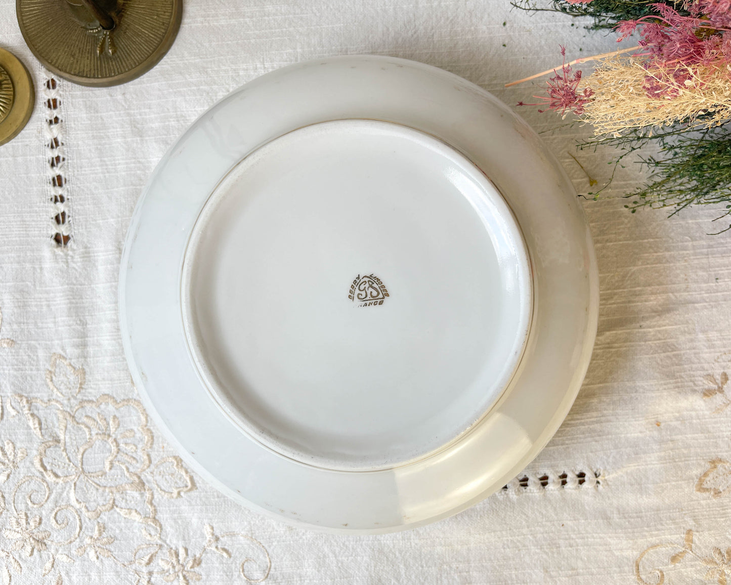 Saladier vintage porcelaine Française Limoges motif oiseau de paradis et fleurs