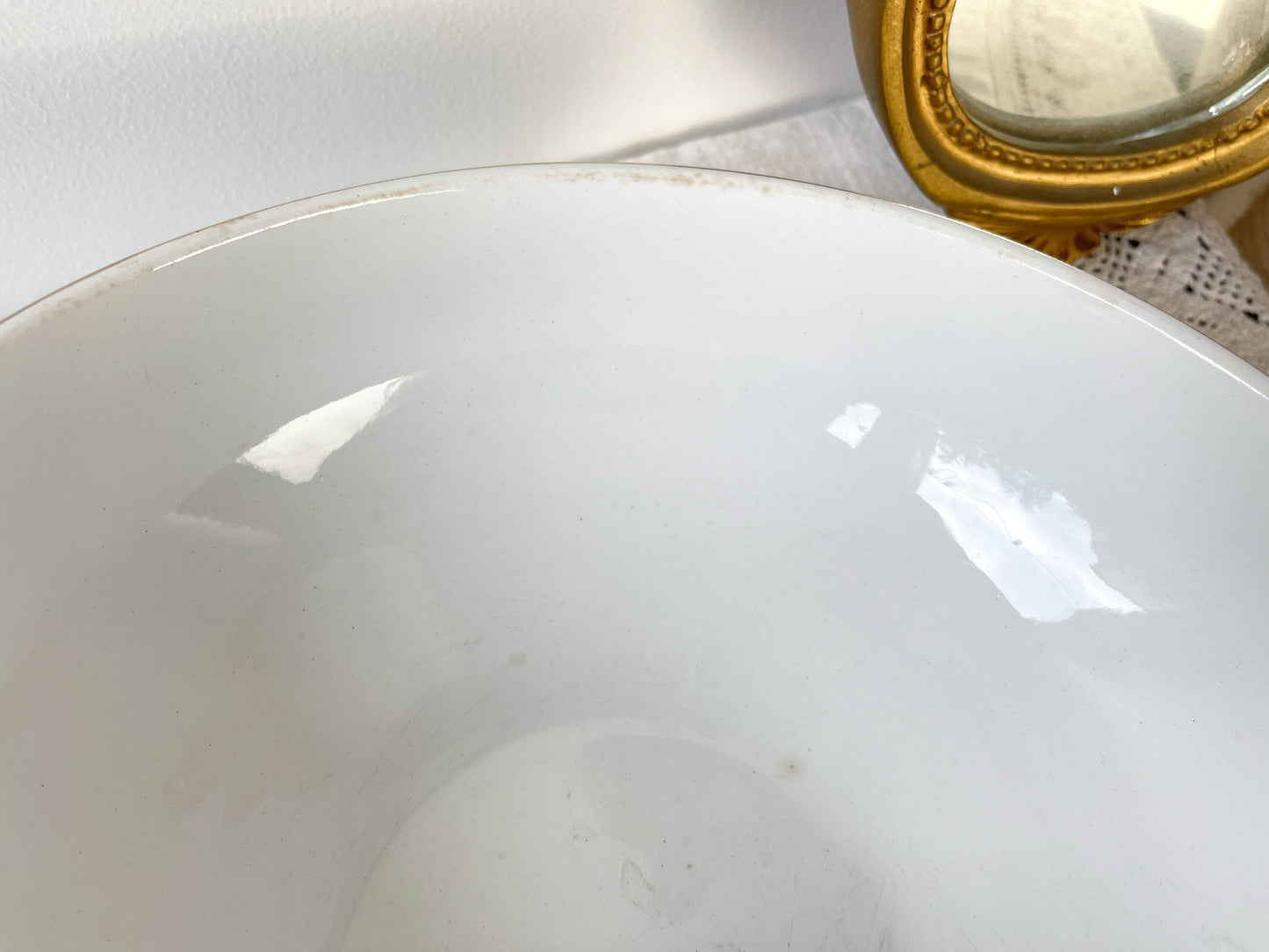 Saladier porcelaine vintage fleuri blanche verte SALINS 66 de 1950s
