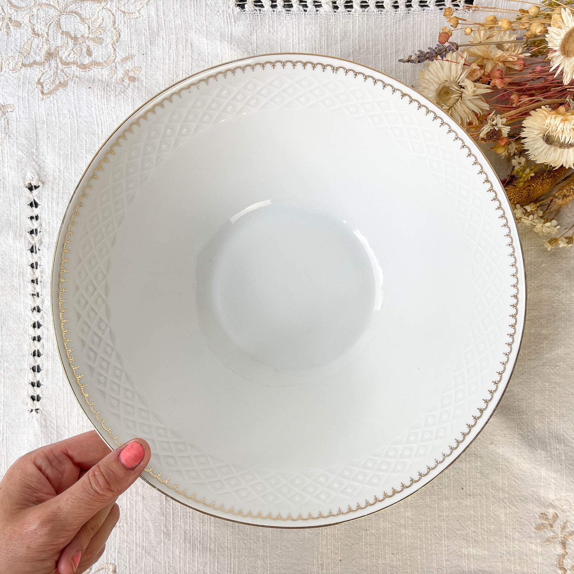 Saladier porcelaine blanche dorée BAVARIA Seltmann Weiden modèle "Annabell"