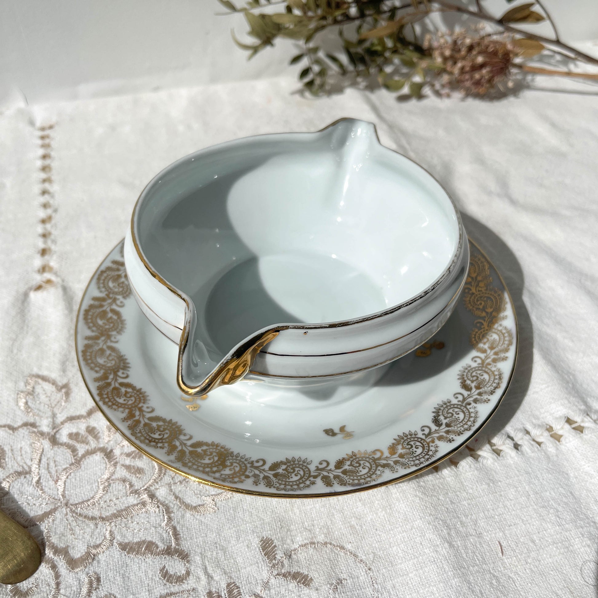 Saucière vintage Porcelaine de LIMOGES motif oiseau de paradis Made in France