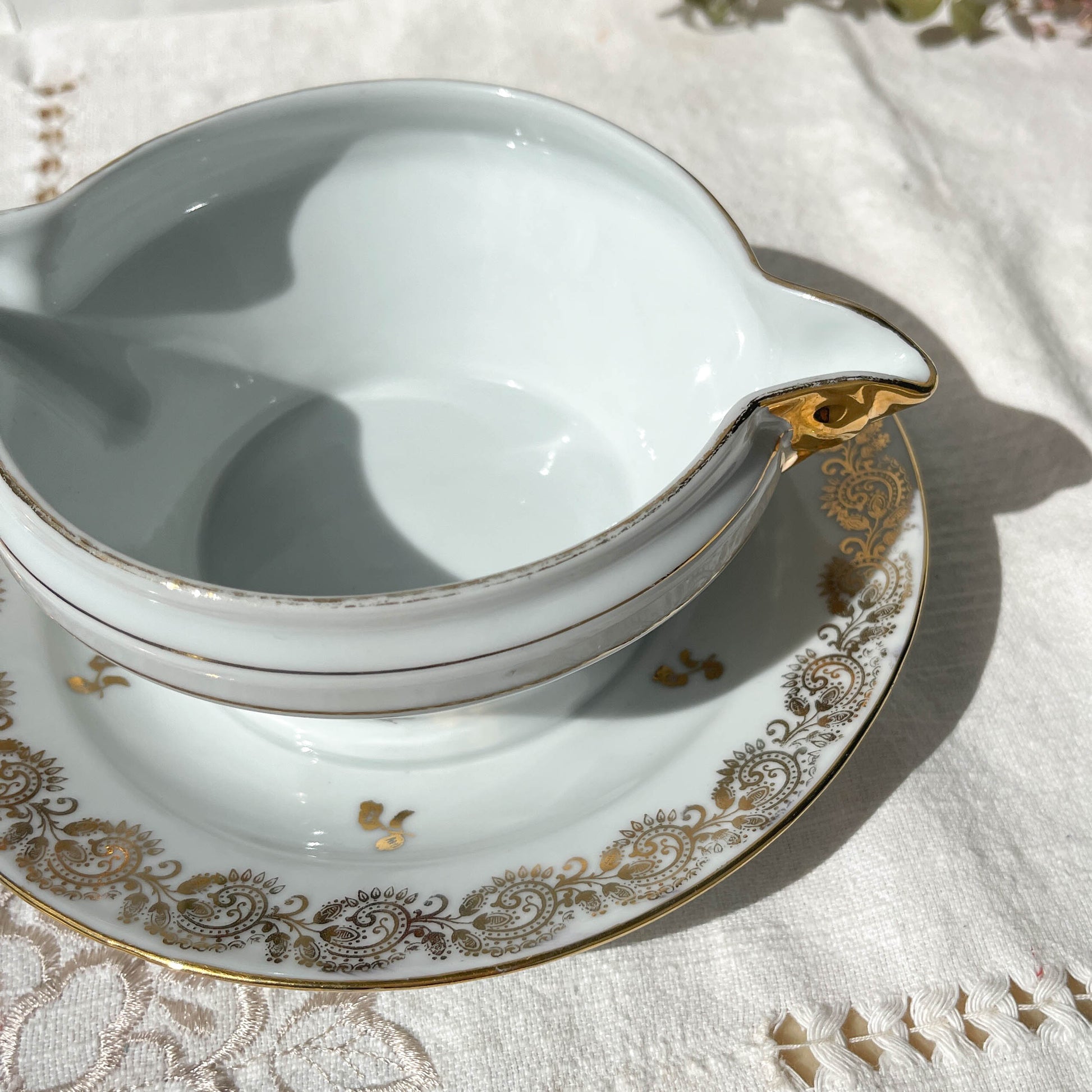 Saucière vintage Porcelaine de LIMOGES motif oiseau de paradis Made in France