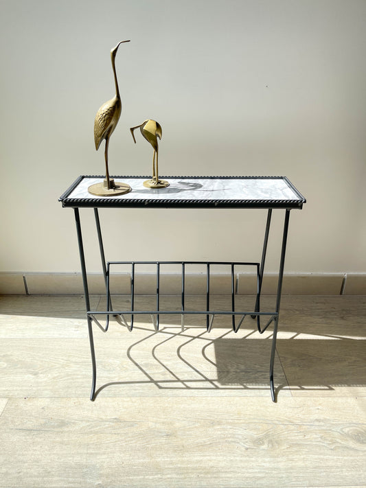 Table d'appoint range vinyles vintage métal marbre