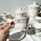 Service à thé vintage en porcelaine blanche à rayures Moulin des Loups Orcerame modèle "Richelieu"