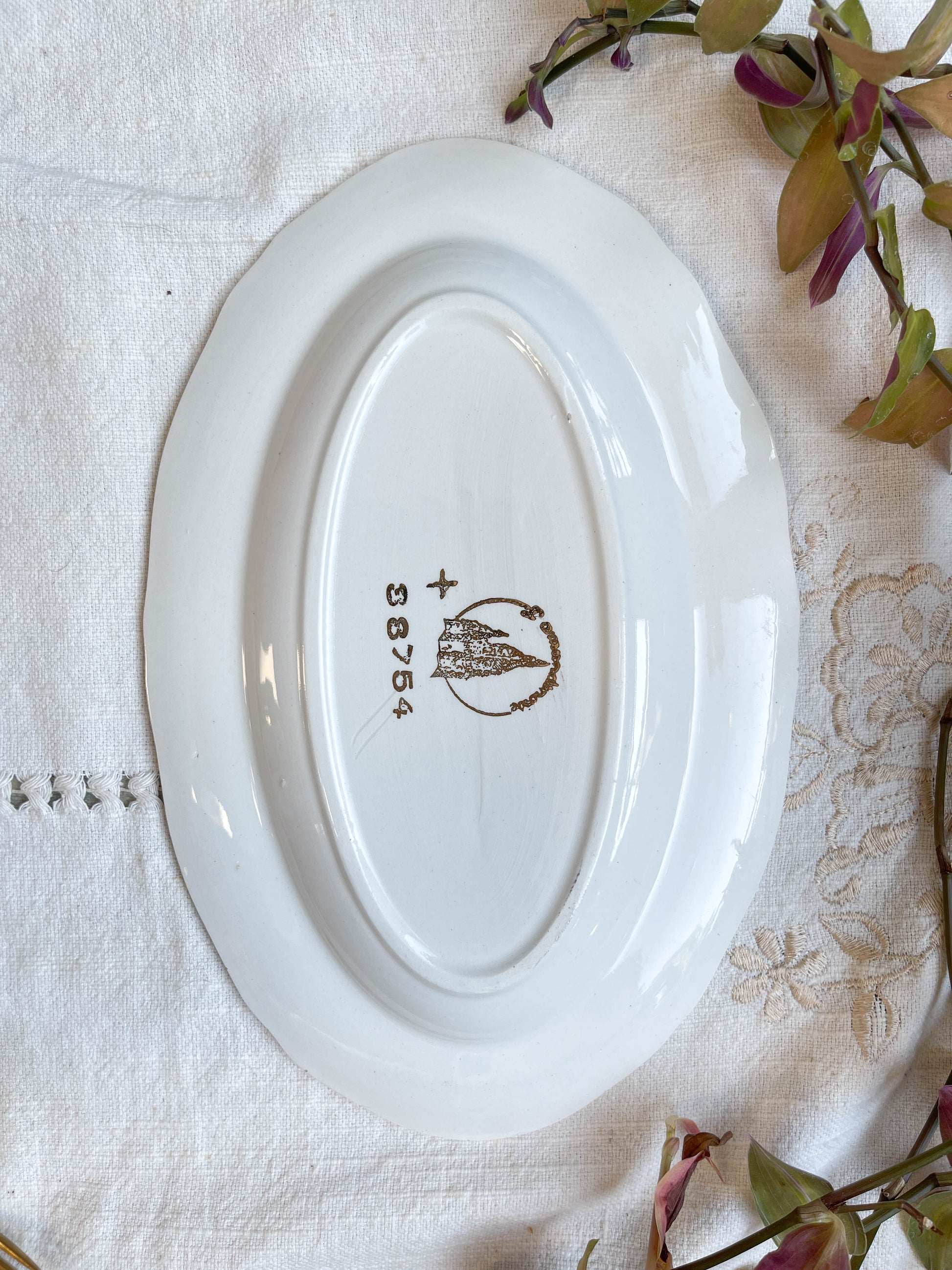 2 Raviers porcelaine vintage fleuri blanche jaune doré L'Amandinoise 38754