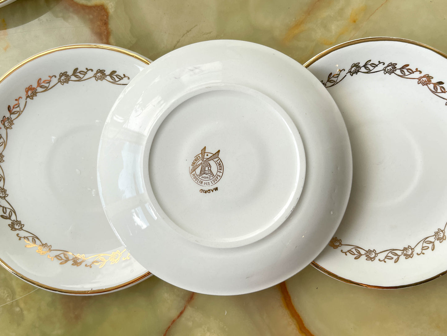 Service à thé/café vintage en porcelaine blanche doré Moulin des Loups modèle MADRID