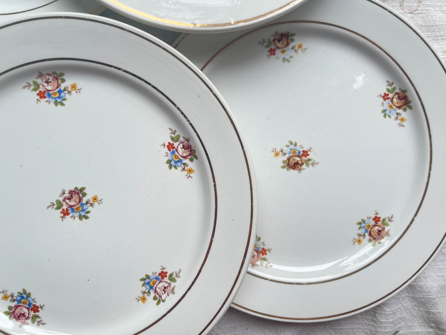 Vintage floral porcelain dessert service HBCM MONTEREAU