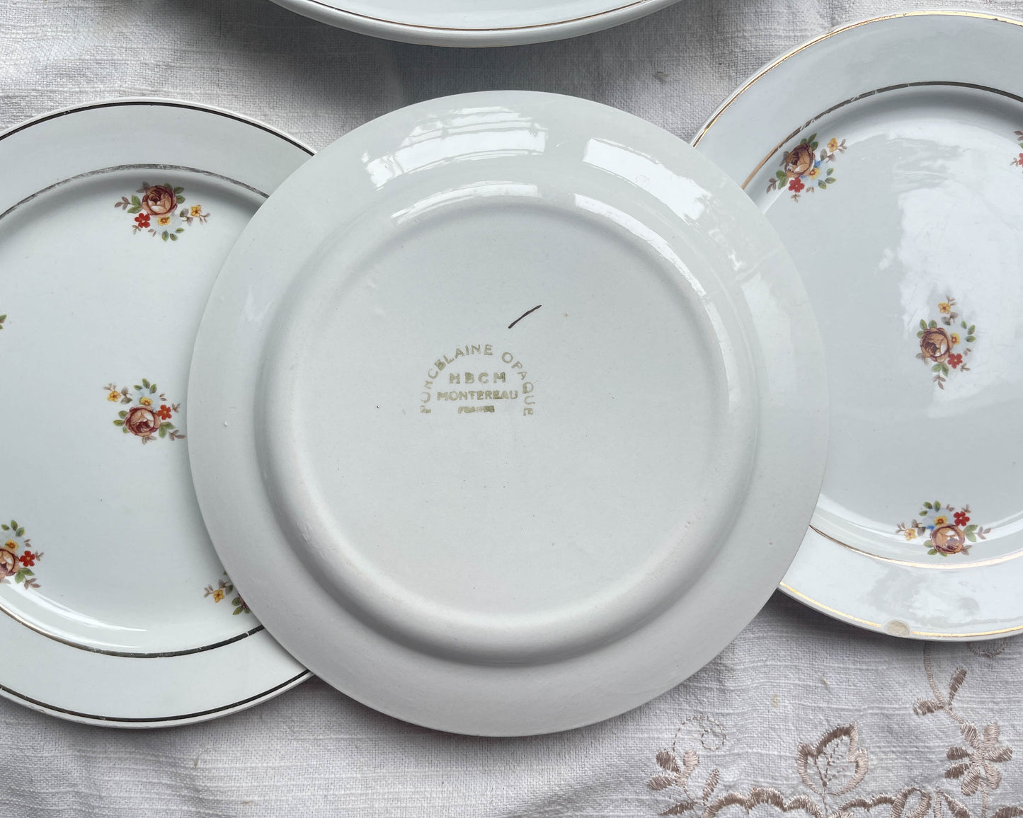 Vintage floral porcelain dessert service HBCM MONTEREAU